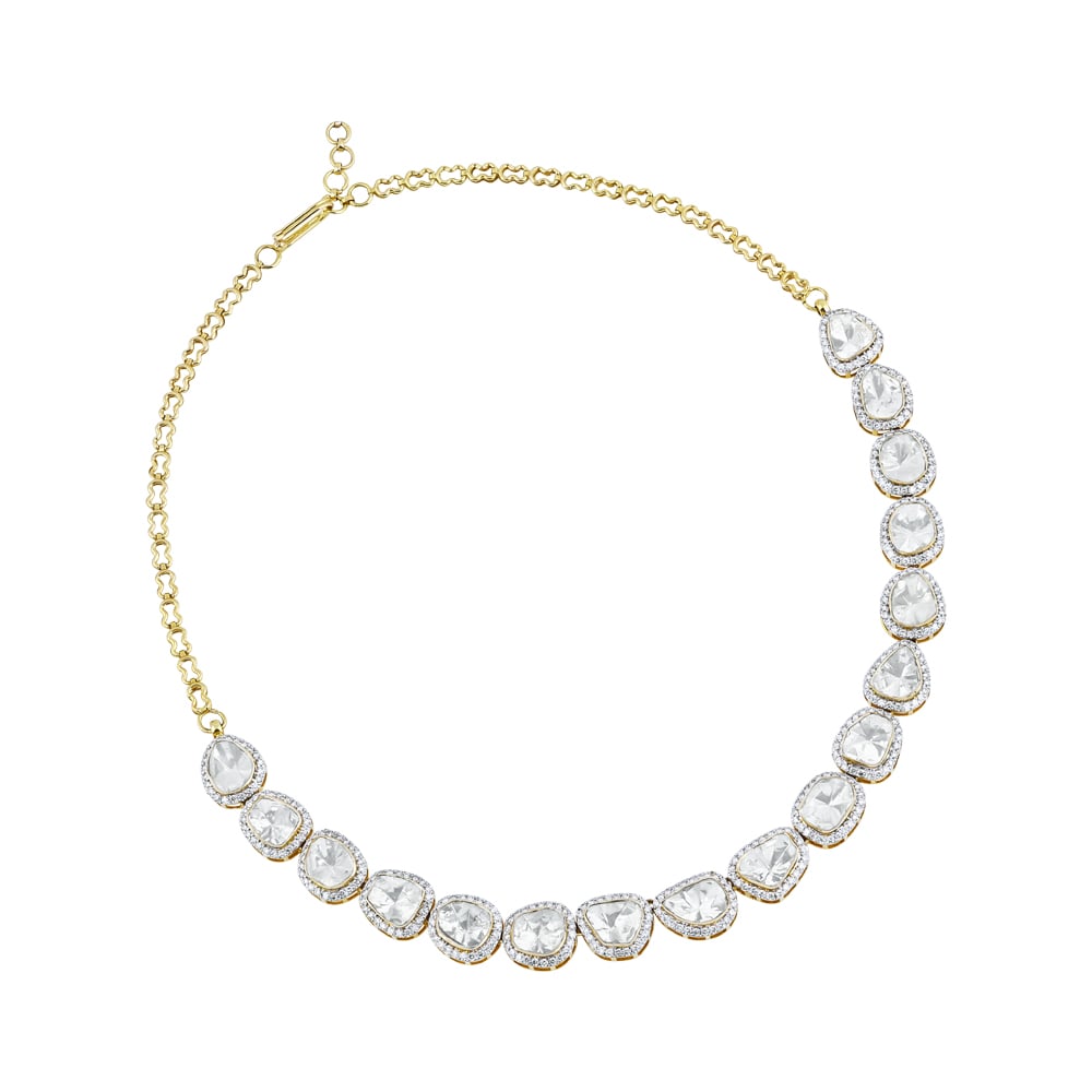Polki Necklace with Full-Cut Diamond Halo Detailing